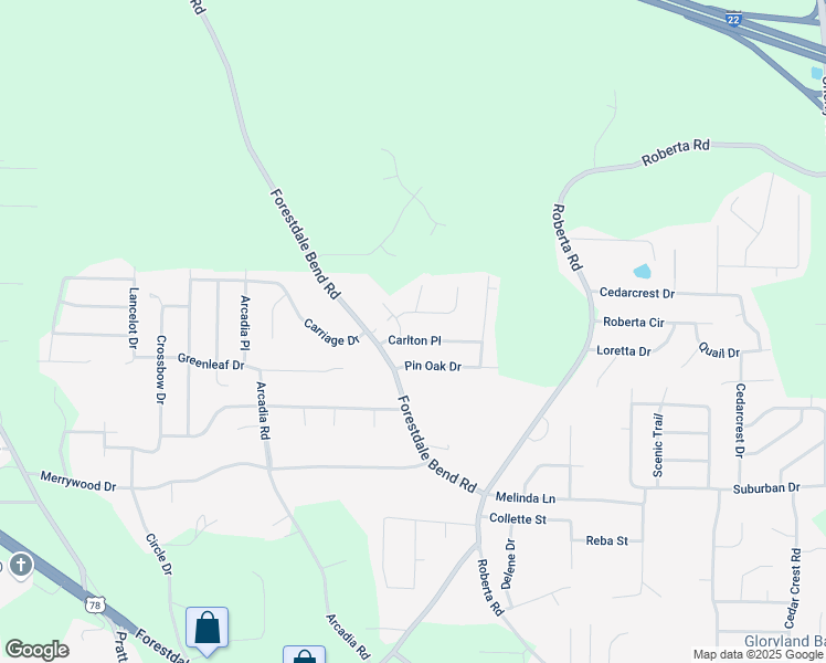 map of restaurants, bars, coffee shops, grocery stores, and more near 510 Carlton Place in Birmingham