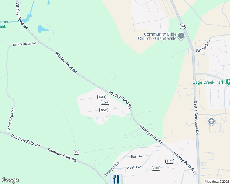 map of restaurants, bars, coffee shops, grocery stores, and more near 296 Whaley Pond Road in Graniteville