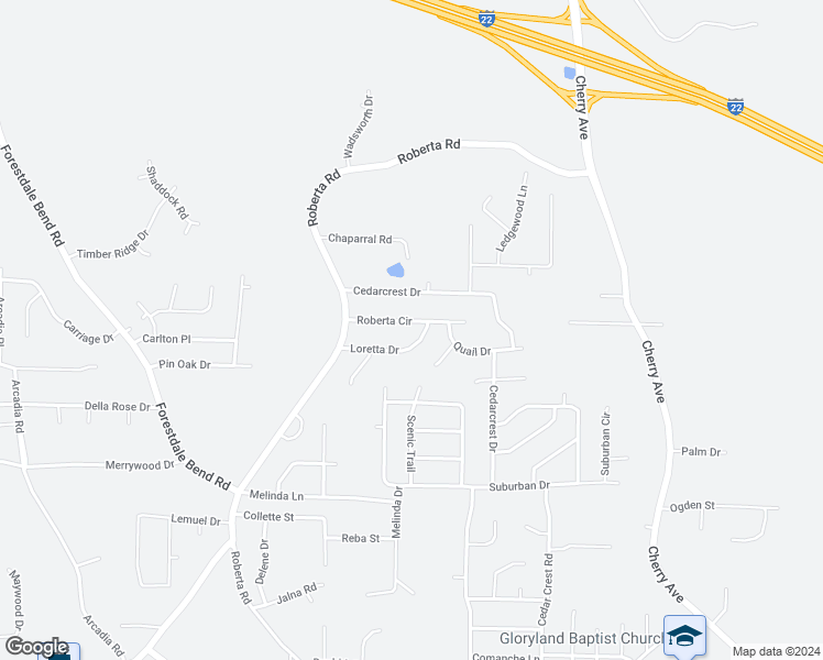 map of restaurants, bars, coffee shops, grocery stores, and more near 625 Roberta Circle in Birmingham
