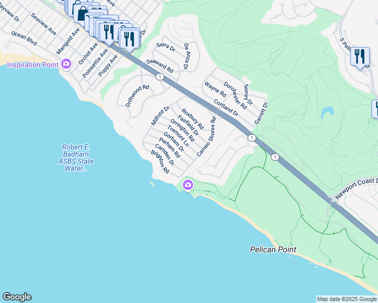 map of restaurants, bars, coffee shops, grocery stores, and more near 4633 Tremont Lane in Newport Beach