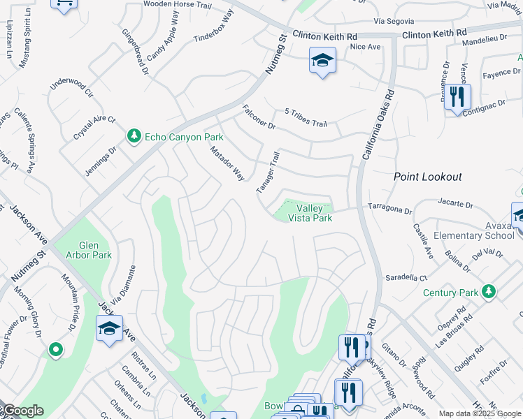 map of restaurants, bars, coffee shops, grocery stores, and more near 23943 Morning Dove Lane in Murrieta