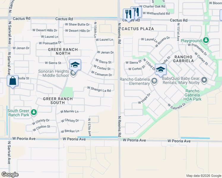 map of restaurants, bars, coffee shops, grocery stores, and more near 15558 West Shangri La Road in Surprise