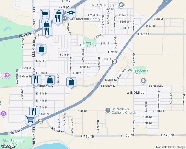 map of restaurants, bars, coffee shops, grocery stores, and more near 2720 East 10th Street in Lubbock