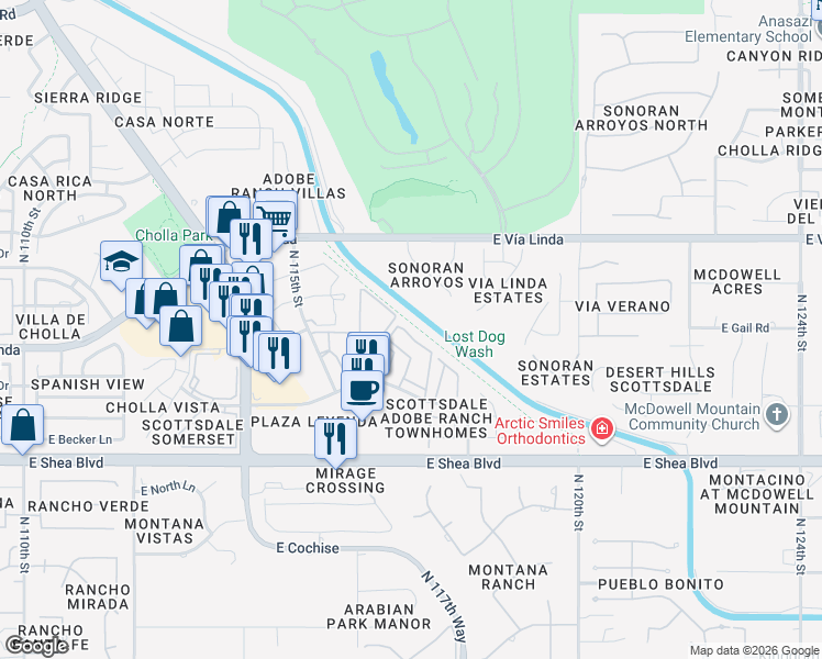 map of restaurants, bars, coffee shops, grocery stores, and more near 11680 East Sahuaro Drive in Scottsdale