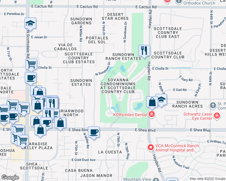 map of restaurants, bars, coffee shops, grocery stores, and more near 11000 North 77th Place in Scottsdale