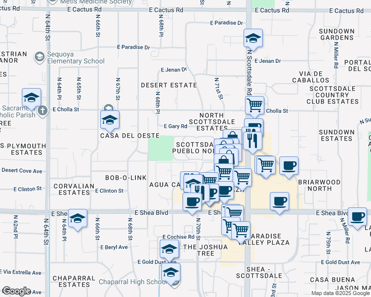 map of restaurants, bars, coffee shops, grocery stores, and more near 356 Scott Lane in Scottsdale
