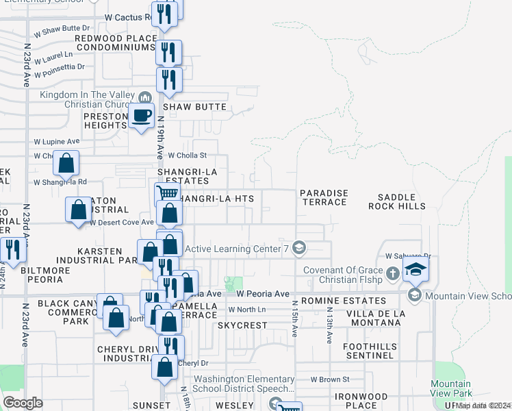 map of restaurants, bars, coffee shops, grocery stores, and more near 11022 North 16th Avenue in Phoenix