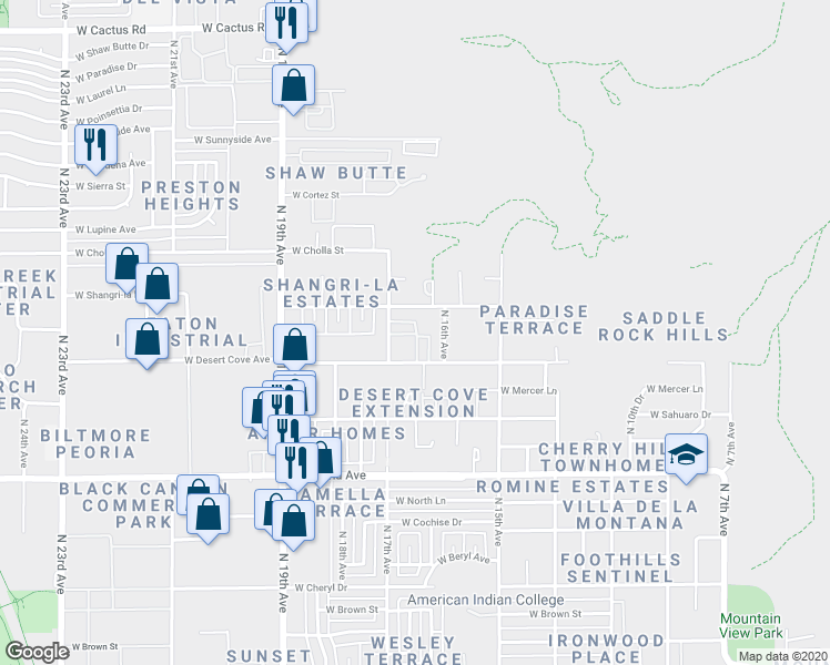 map of restaurants, bars, coffee shops, grocery stores, and more near 11019 North 17th Avenue in Phoenix
