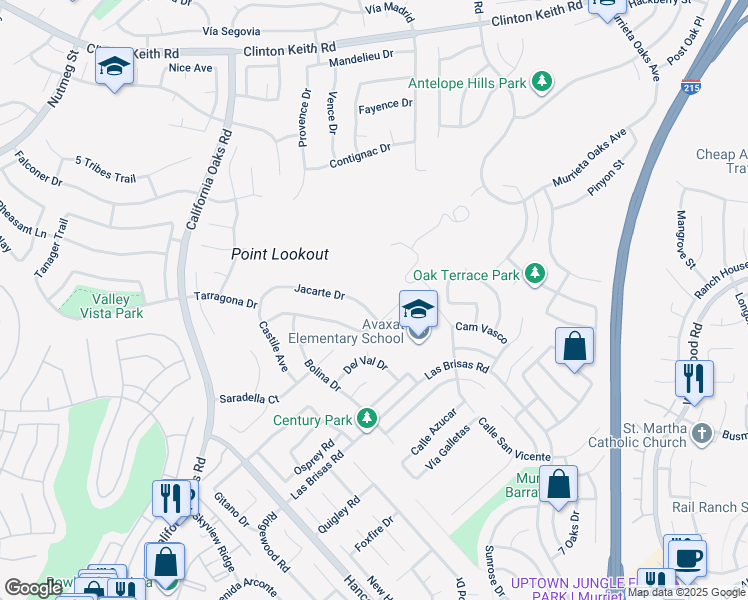 map of restaurants, bars, coffee shops, grocery stores, and more near 24559 Jacarte Drive in Murrieta