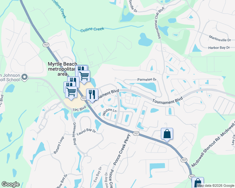 map of restaurants, bars, coffee shops, grocery stores, and more near 1069 Williston Loop in Murrells Inlet