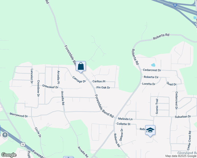 map of restaurants, bars, coffee shops, grocery stores, and more near 510 Carlton Place in Birmingham