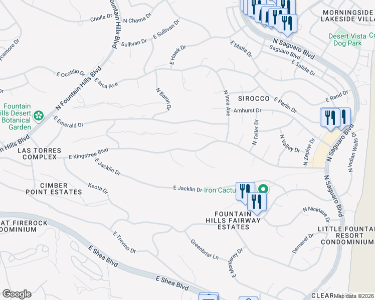 map of restaurants, bars, coffee shops, grocery stores, and more near 16633 East Kingstree Boulevard in Fountain Hills