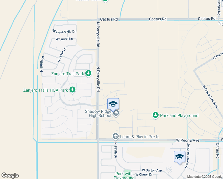 map of restaurants, bars, coffee shops, grocery stores, and more near 11251 North 186th Court in Waddell