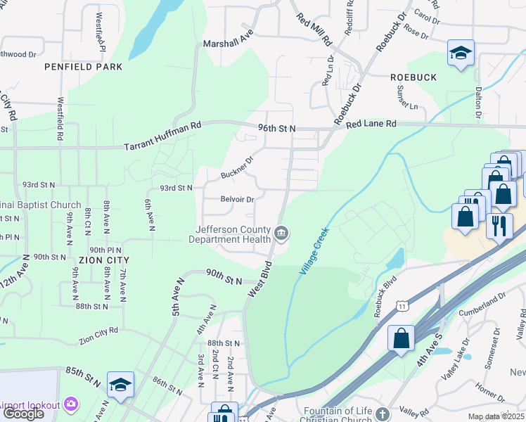 map of restaurants, bars, coffee shops, grocery stores, and more near 627 Brunson Avenue in Birmingham