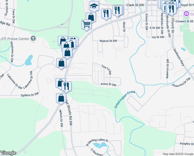 map of restaurants, bars, coffee shops, grocery stores, and more near 6118 Ruth Street Southwest in Covington