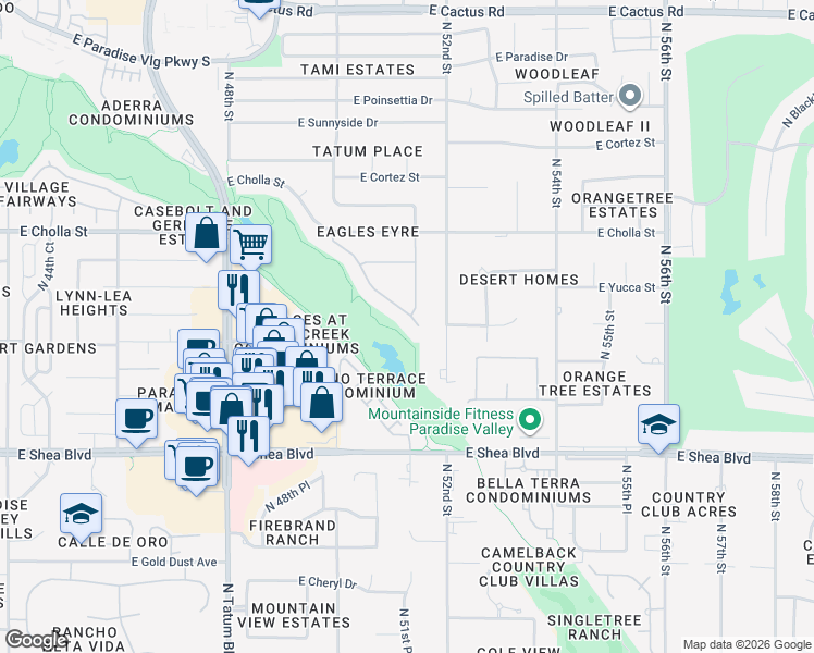 map of restaurants, bars, coffee shops, grocery stores, and more near 11008 North 50th Street in Scottsdale