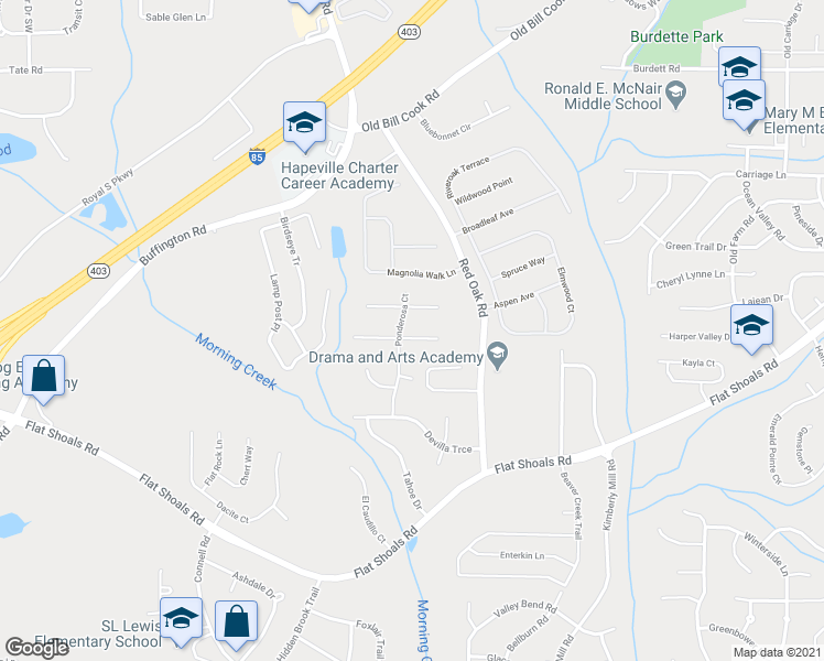 map of restaurants, bars, coffee shops, grocery stores, and more near 3225 Redona Drive in Atlanta