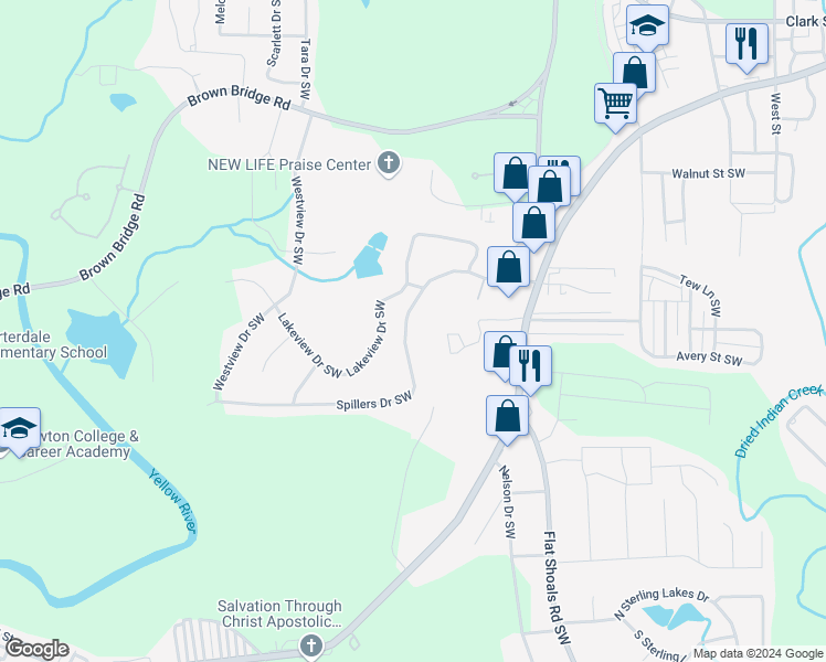 map of restaurants, bars, coffee shops, grocery stores, and more near 8189 Spillers Drive Southwest in Covington