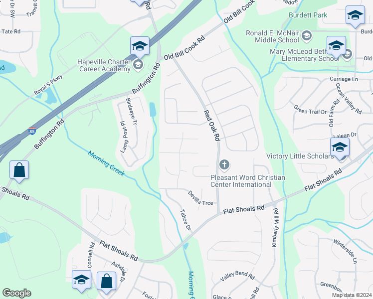 map of restaurants, bars, coffee shops, grocery stores, and more near 3225 Redona Drive in Atlanta