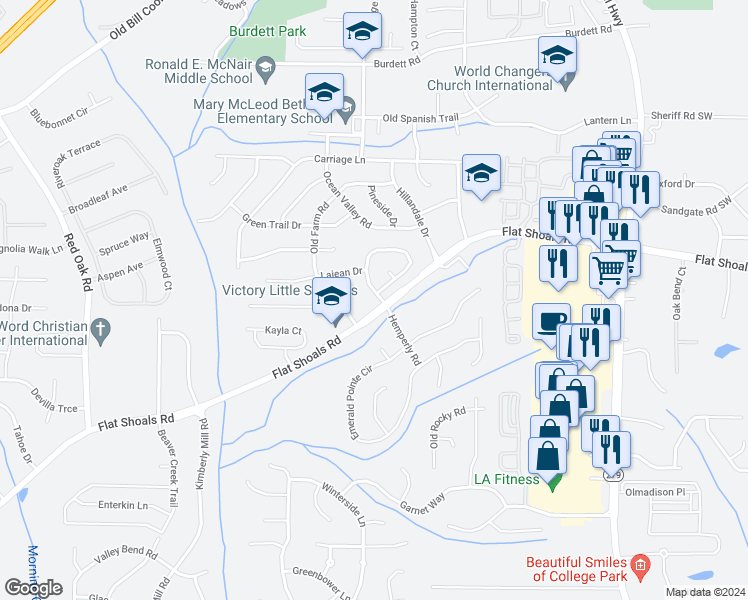 map of restaurants, bars, coffee shops, grocery stores, and more near 6193 Hemperly Road in Atlanta