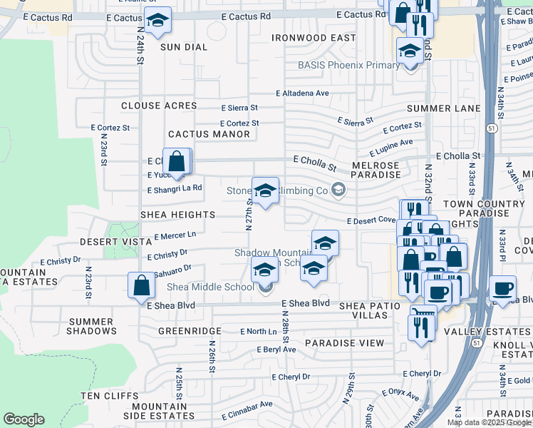 map of restaurants, bars, coffee shops, grocery stores, and more near 11020 North 28th Street in Phoenix