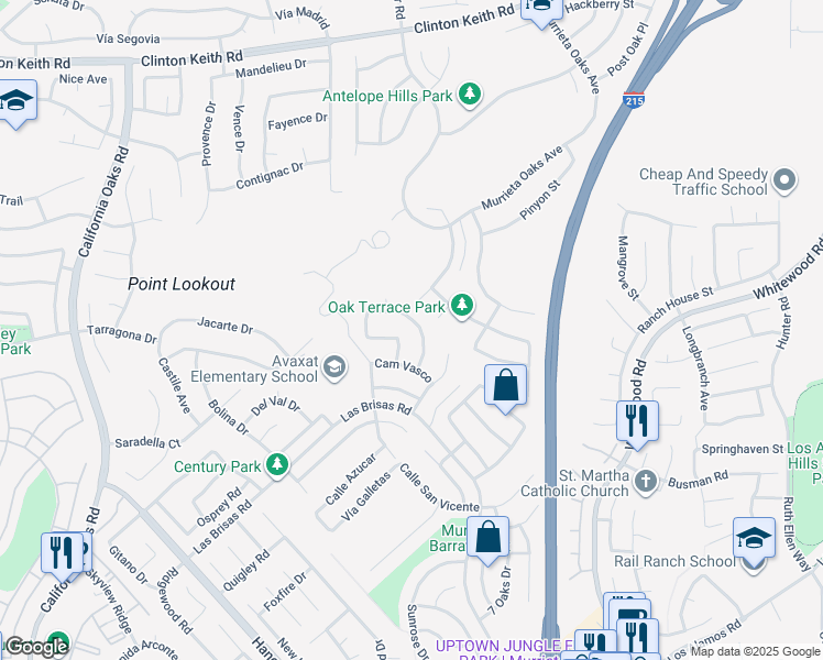 map of restaurants, bars, coffee shops, grocery stores, and more near 24385 Vía Las Junitas in Murrieta