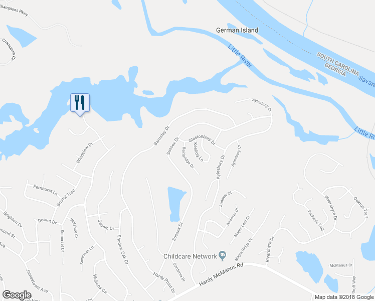 map of restaurants, bars, coffee shops, grocery stores, and more near 204 Bainbridge Drive in Evans