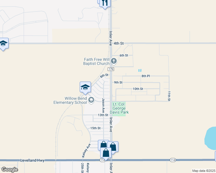 map of restaurants, bars, coffee shops, grocery stores, and more near 8701 10th Street in Lubbock