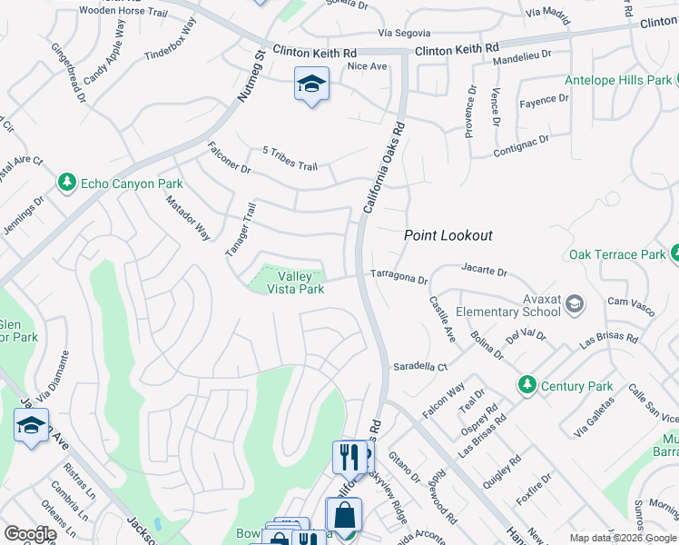 map of restaurants, bars, coffee shops, grocery stores, and more near 24147 Morning Dove Lane in Murrieta