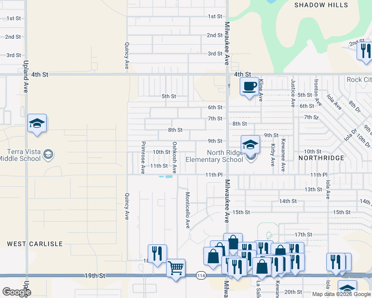 map of restaurants, bars, coffee shops, grocery stores, and more near 1002 Oakridge Avenue in Lubbock