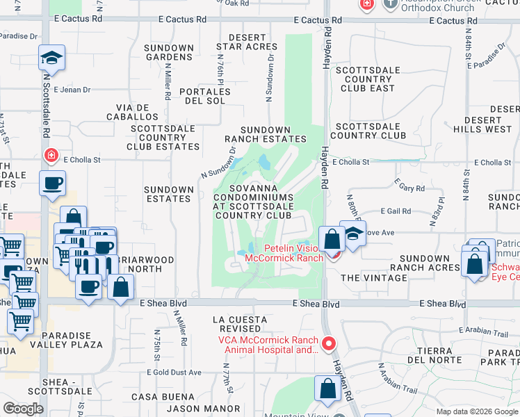 map of restaurants, bars, coffee shops, grocery stores, and more near 11104 North 78th Street in Scottsdale