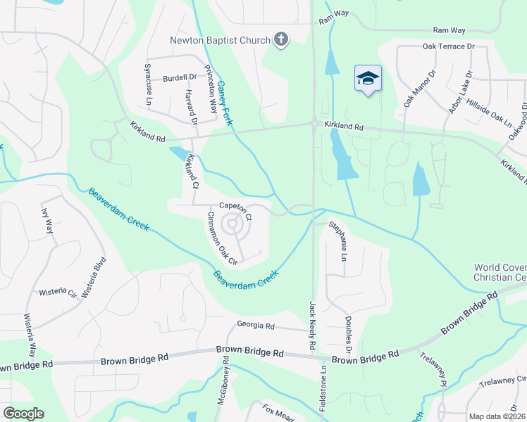 map of restaurants, bars, coffee shops, grocery stores, and more near 125 Caney Creek Parkway in Covington