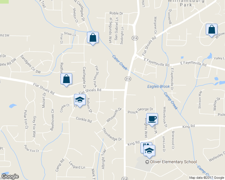 map of restaurants, bars, coffee shops, grocery stores, and more near 1811 Creel Drive in Riverdale