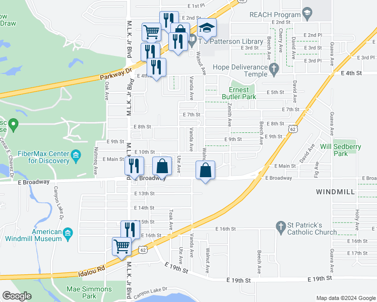 map of restaurants, bars, coffee shops, grocery stores, and more near 1001-1099 Ute Avenue in Lubbock
