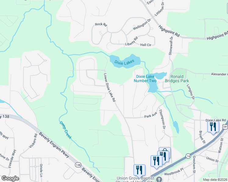 map of restaurants, bars, coffee shops, grocery stores, and more near 6196 Lower Dixie Lake Road in Union City