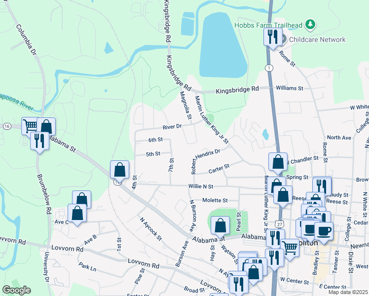 map of restaurants, bars, coffee shops, grocery stores, and more near 123 Robert Hendrix Drive in Carrollton