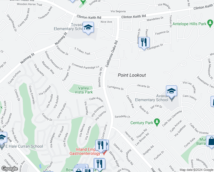 map of restaurants, bars, coffee shops, grocery stores, and more near 39685 Almansa Court in Murrieta