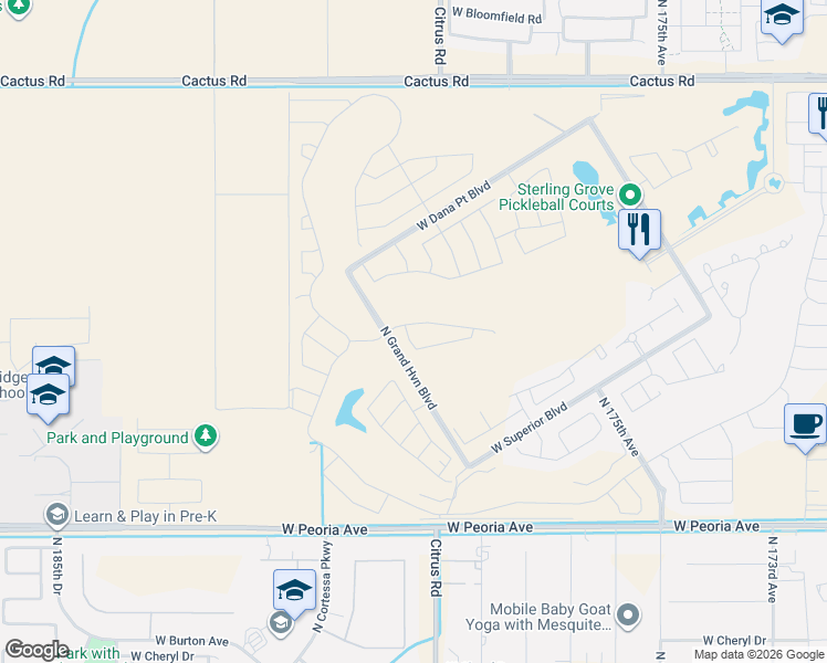 map of restaurants, bars, coffee shops, grocery stores, and more near 11269 North Citrus Road in Waddell