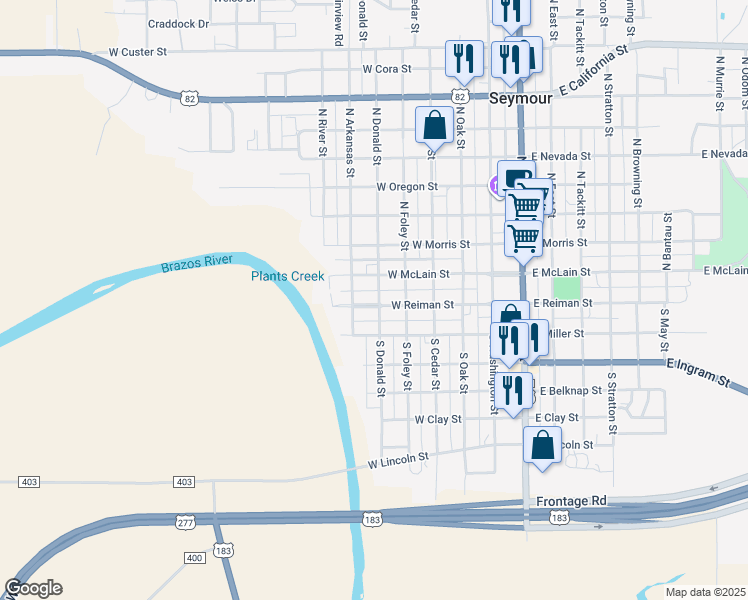 map of restaurants, bars, coffee shops, grocery stores, and more near 507 West Reiman Street in Seymour