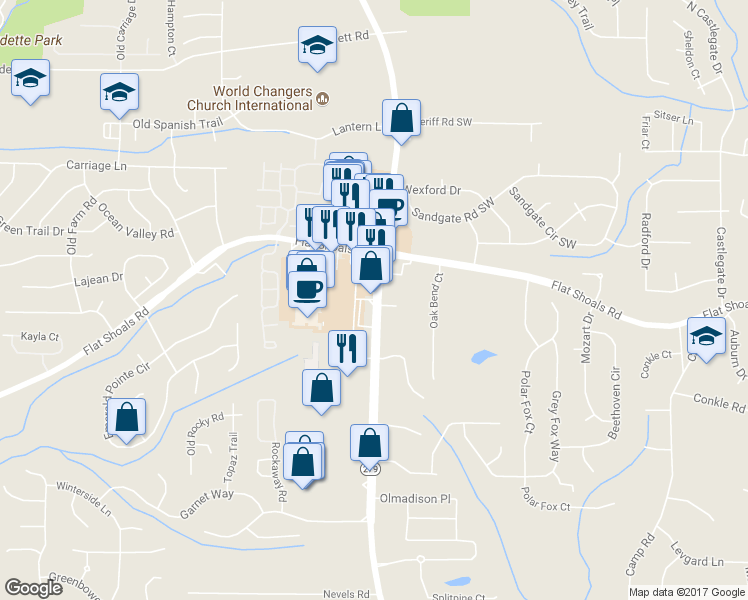 map of restaurants, bars, coffee shops, grocery stores, and more near 6175 Old National Highway in Atlanta