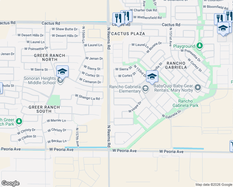 map of restaurants, bars, coffee shops, grocery stores, and more near 15457 West Shangri La Road in Surprise