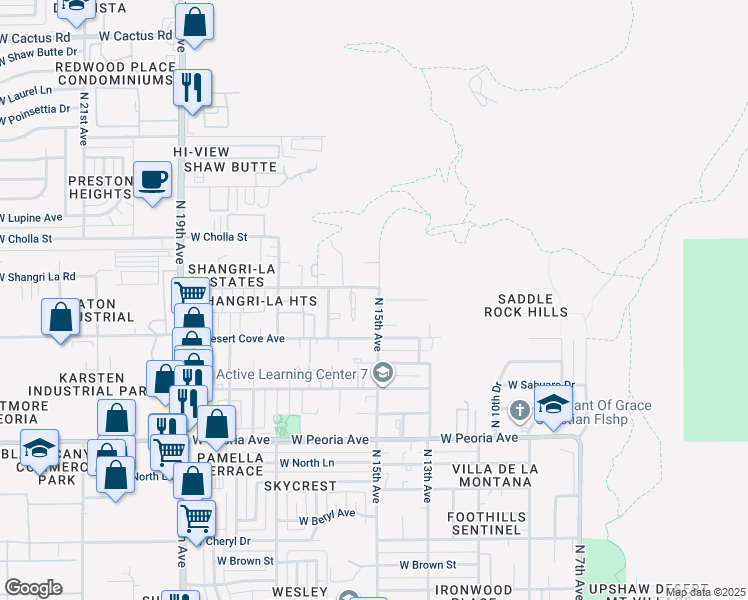 map of restaurants, bars, coffee shops, grocery stores, and more near 1526 West Desert Cove Avenue in Phoenix