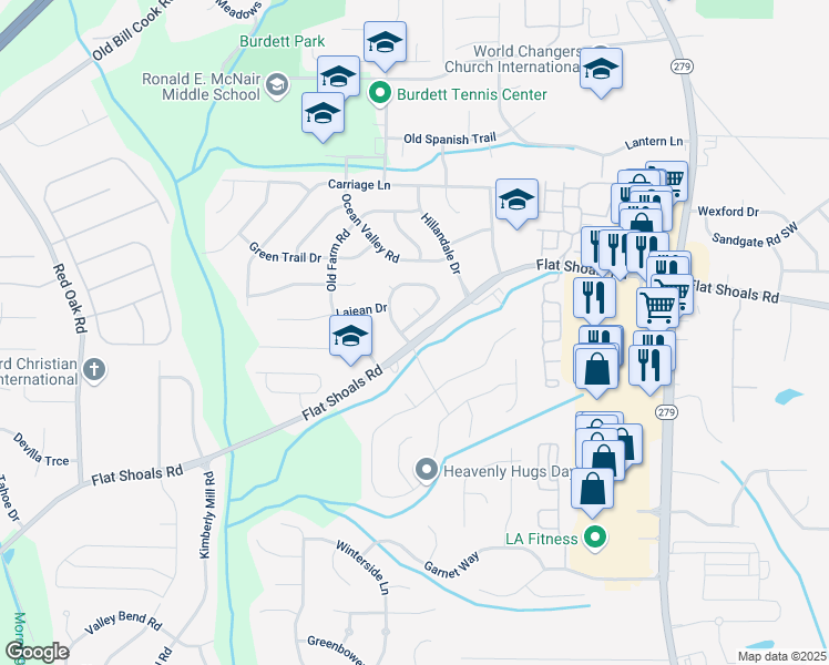map of restaurants, bars, coffee shops, grocery stores, and more near 6037 Hemperly Road in Atlanta
