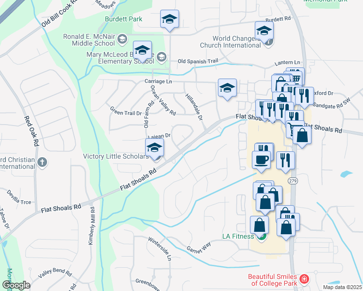 map of restaurants, bars, coffee shops, grocery stores, and more near 6037 Hemperly Road in Atlanta