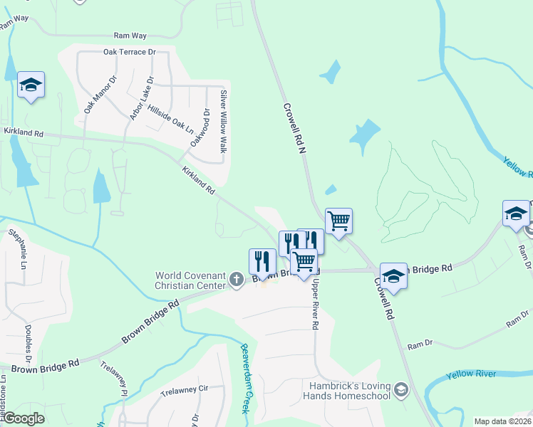 map of restaurants, bars, coffee shops, grocery stores, and more near 86 Kirkland Road in Covington
