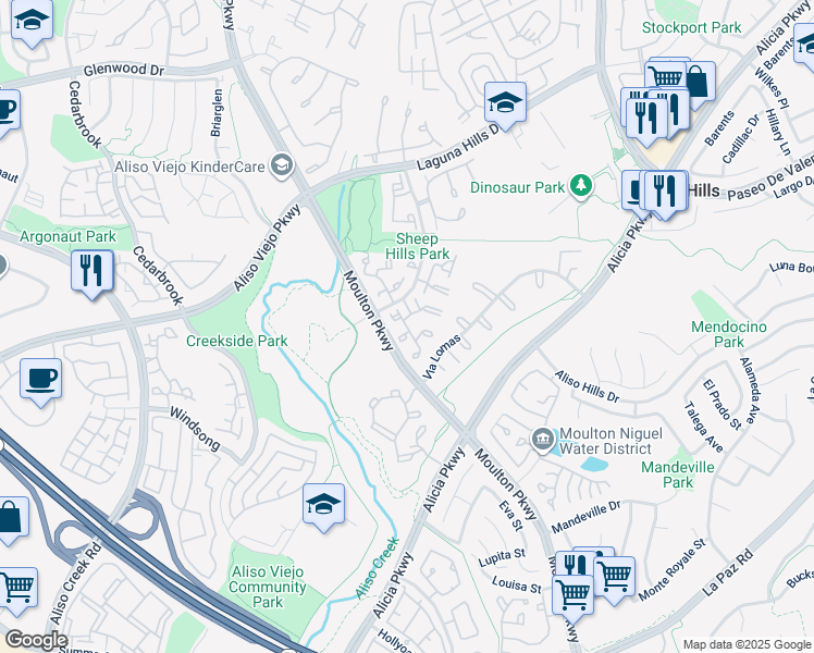 map of restaurants, bars, coffee shops, grocery stores, and more near 3 Shadow Hill Lane in Laguna Hills