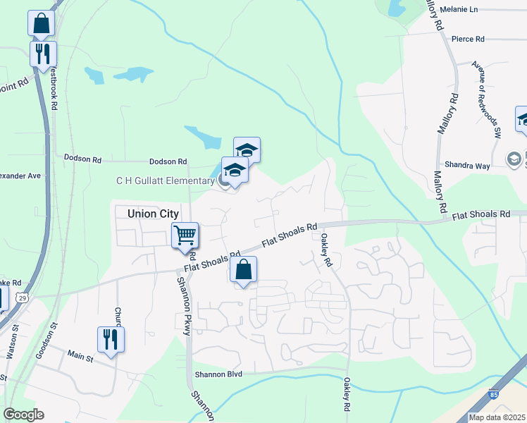 map of restaurants, bars, coffee shops, grocery stores, and more near 4483 Flat Shoals Road in Union City