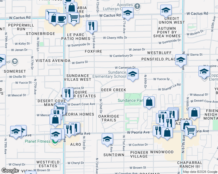 map of restaurants, bars, coffee shops, grocery stores, and more near in Peoria