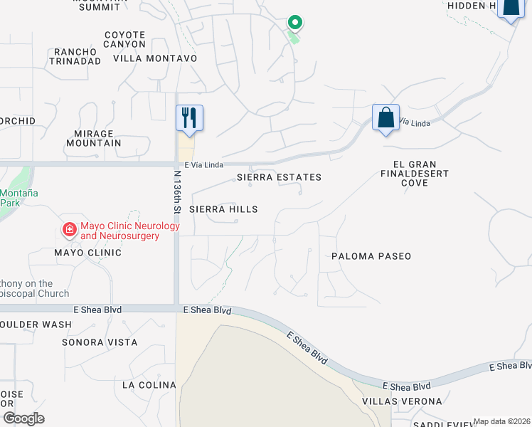 map of restaurants, bars, coffee shops, grocery stores, and more near 11028 North 138th Way in Scottsdale