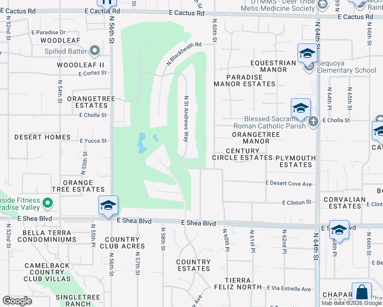 map of restaurants, bars, coffee shops, grocery stores, and more near 11023 North Saint Andrews Way in Scottsdale